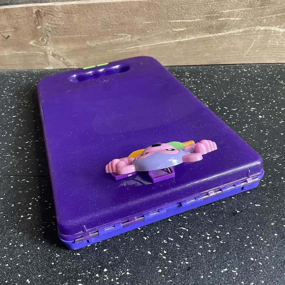 VTG LISA FRANK Funky Monkey Bongo Purple Hard‎ Plastic Clipboard Supply Case